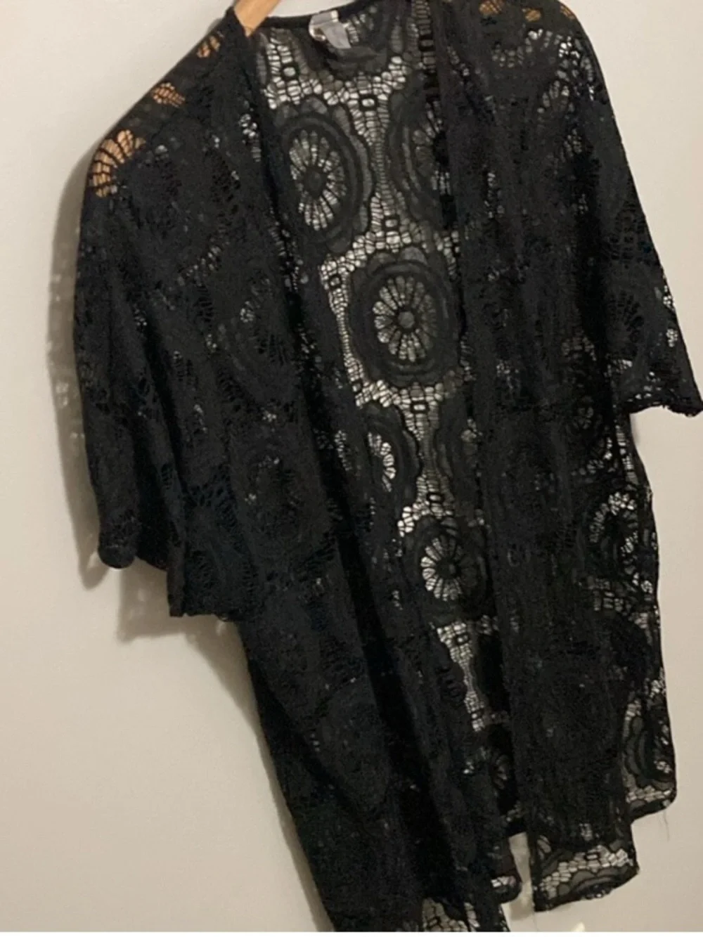 Honeyme Black Crochet Lace Kimono Swimsuit Cover-Up, Size XL extra large - Picture 4 of 9